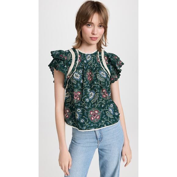 NWOT SEA New York Flutter Sleeve Lace Trim Crop Cotton Top Size Small - Picture 6 of 6